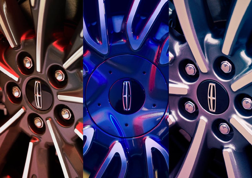 A compilation of three wheel designs shows the reflective quality of the brightmachined aluminum and a variety of spoke shapes featuring radial and directional lines | Performance Lincoln Bountiful in Bountiful UT