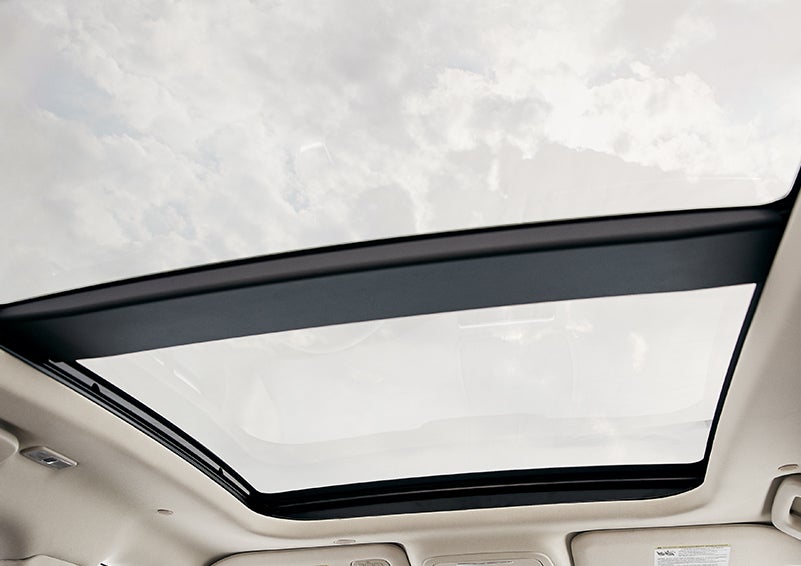 The available panoramic Vista Roof® is shown from inside a 2023 Lincoln Corsair® SUV. | Performance Lincoln Bountiful in Bountiful UT