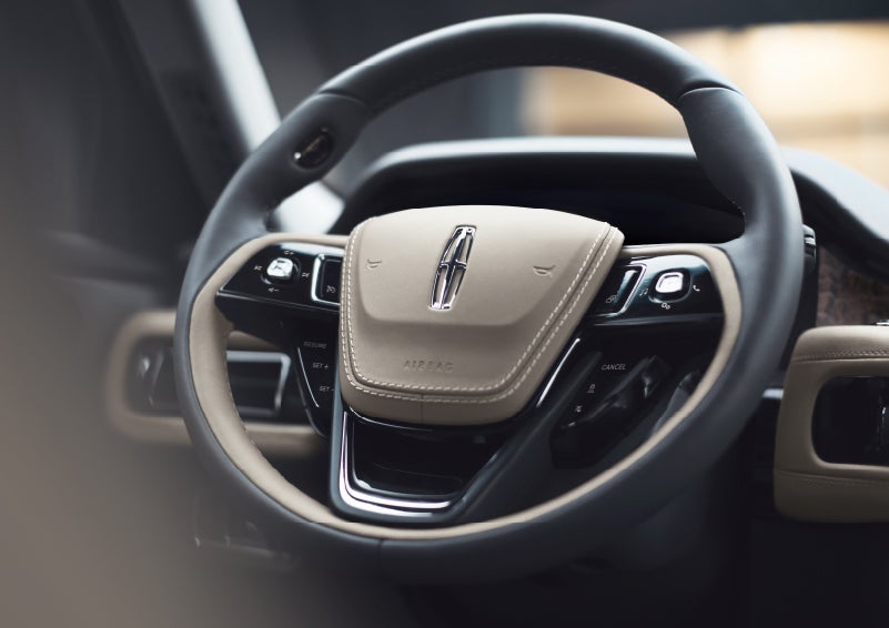 The intuitively placed controls of the steering wheel on a 2024 Lincoln Aviator® SUV | Performance Lincoln Bountiful in Bountiful UT
