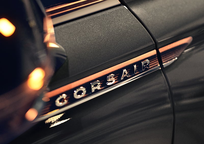 The stylish chrome badge reading “CORSAIR” is shown on the exterior of the vehicle. | Performance Lincoln Bountiful in Bountiful UT
